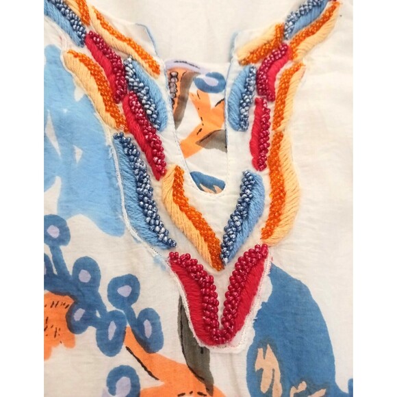 Manorama Italian Style Cover Up Bright Floral Beaded Accents Vented Sides Sz S - Picture 4 of 9